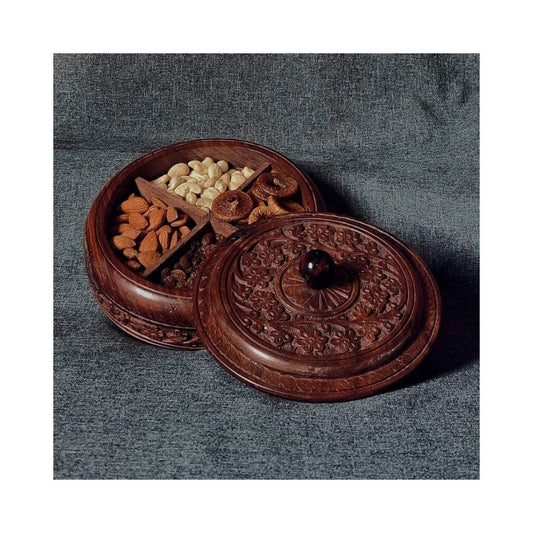 Sheesham Wood Handmade Round 4 Compartment Masala Box 7.5"